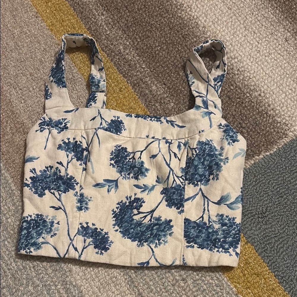 Floral Blue and Cream Women's Top